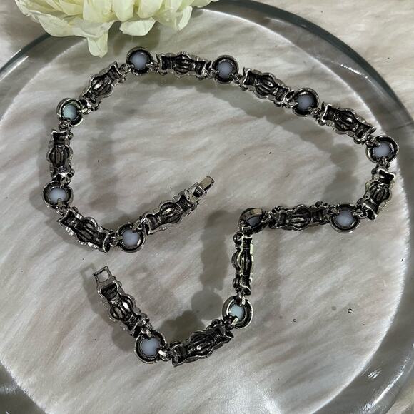 NEW Sundance Vintage Mexican Sterling Silver Glass Chunky Link Clasp Necklace 18 - Picture 9 of 14